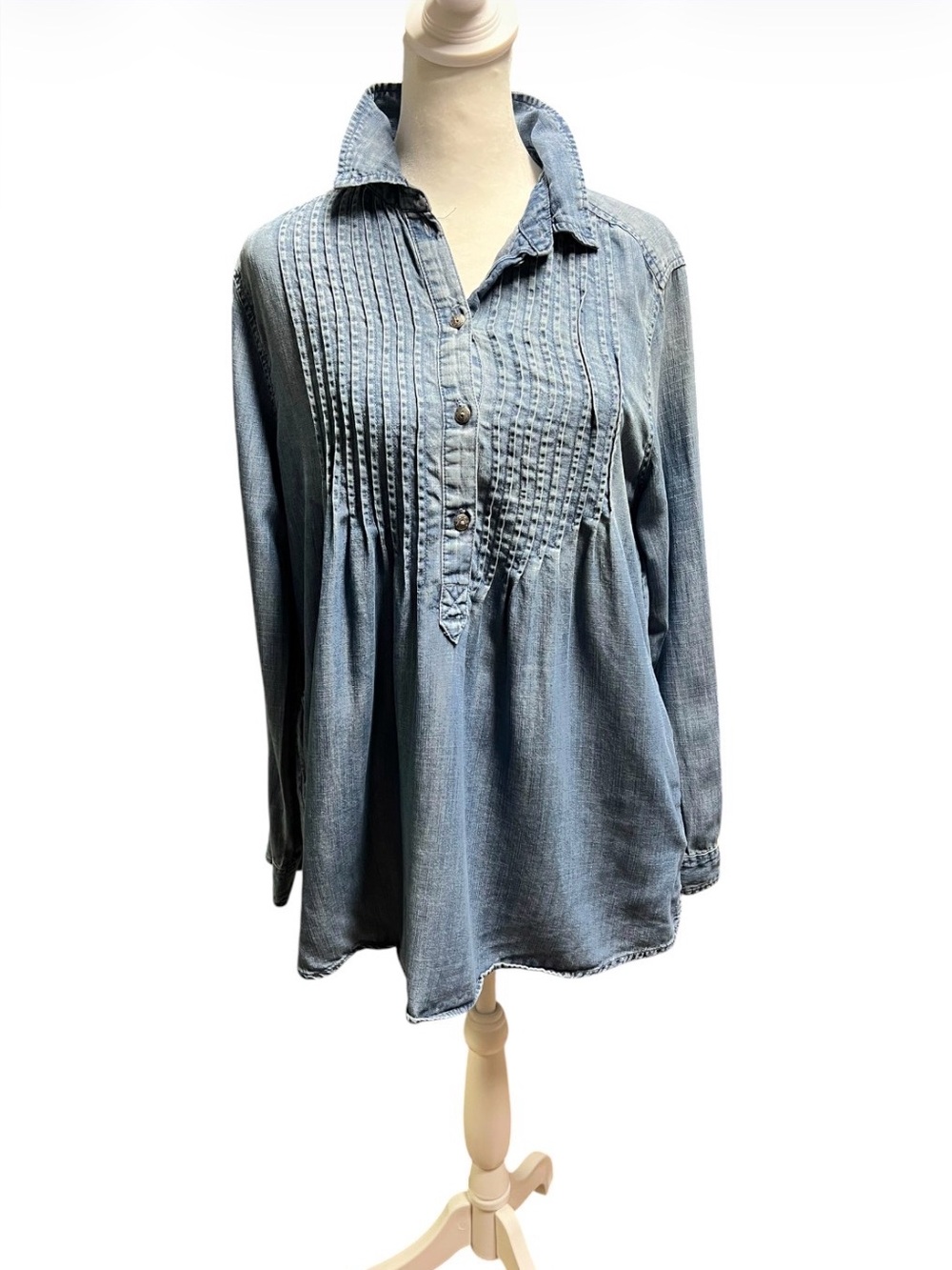 Flowy Denim Tunic Jegging Fit Pleated Front Pockets Medium